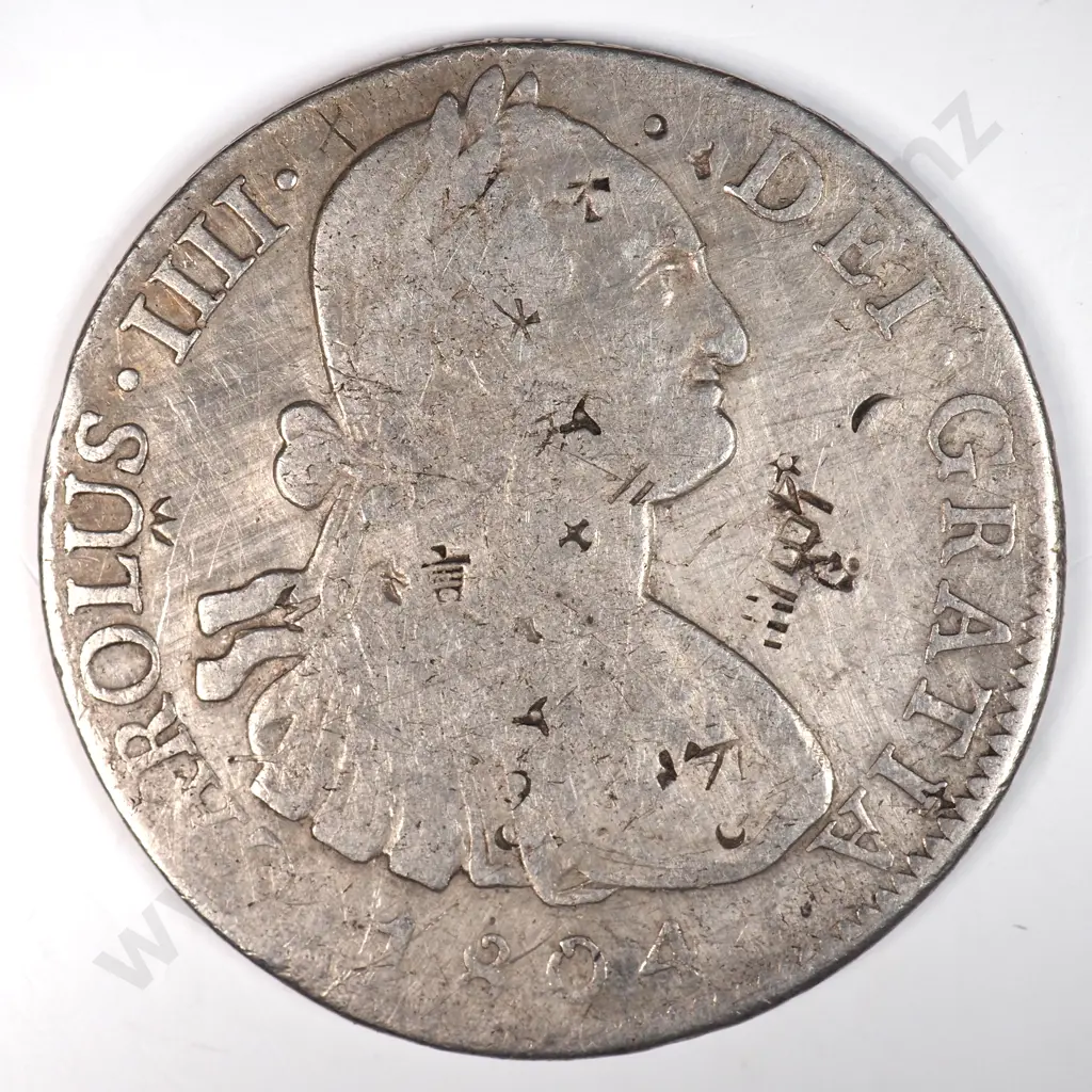Mexico 1804 'TH' Eight Reales With Chinese Chopmarks, Very Fine Image 1++