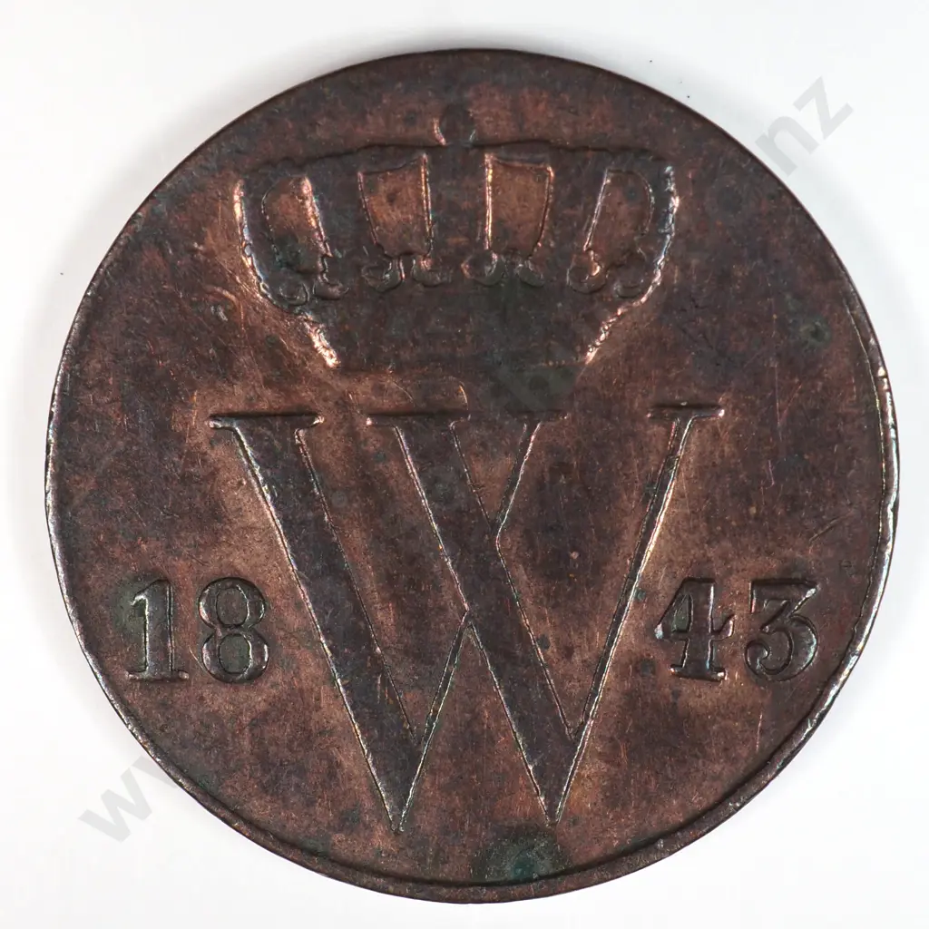 Netherlands 1843 Half Cent, Very Fine Image 1++