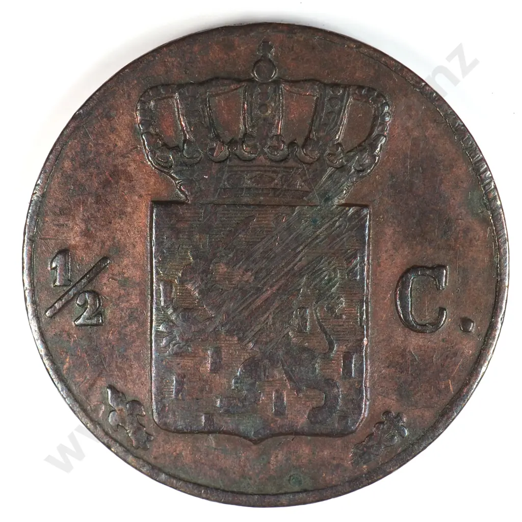 Netherlands 1843 Half Cent, Very Fine Image 1++