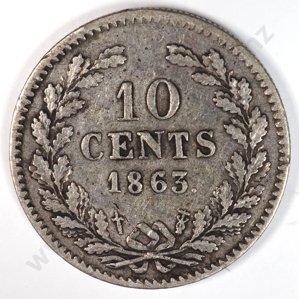 Netherlands 1863 Ten Cents, Very Fine Image 1++