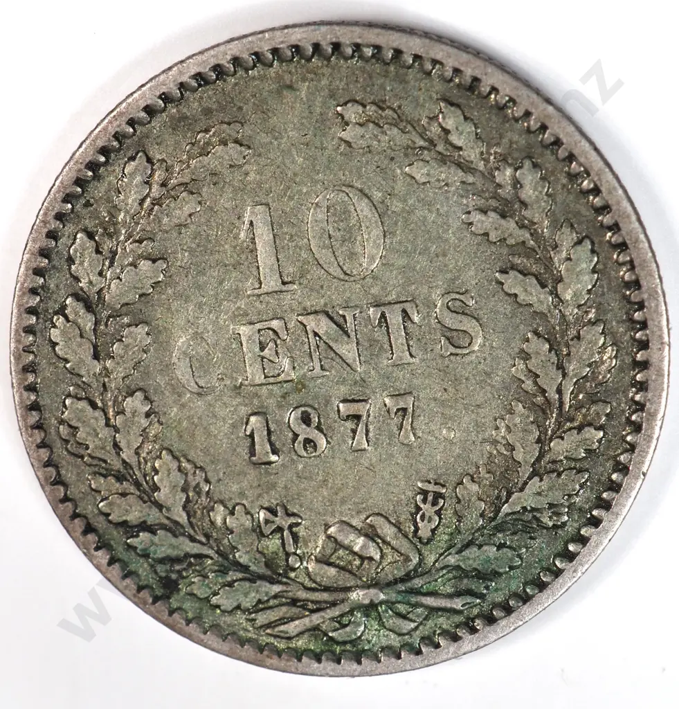 Netherlands 1877 Ten Cents, Very Fine Image 1++