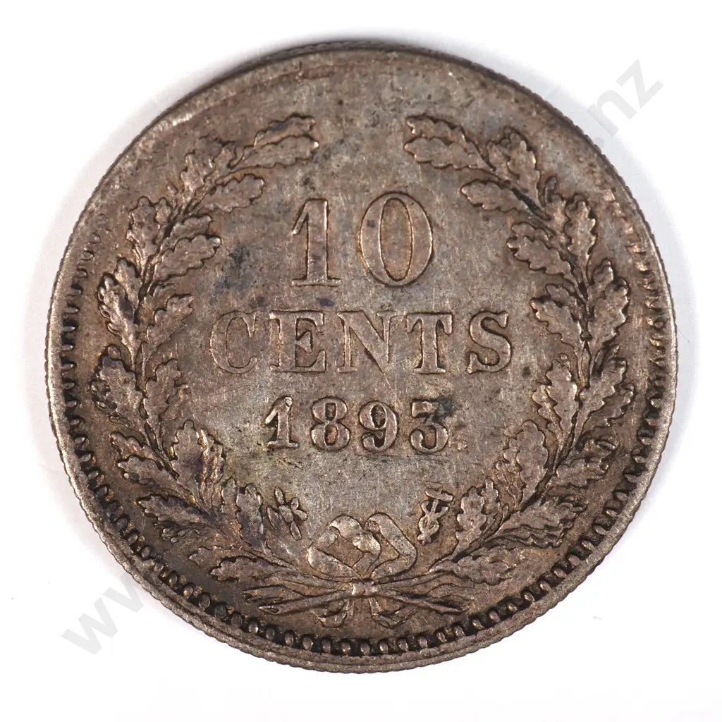 Netherlands 1893 Ten Cents, Very Fine Image 1++