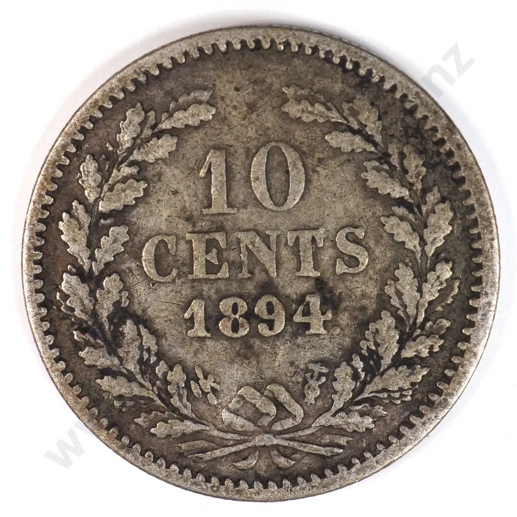 Netherlands 1894 Ten Cents, Fine Image 1++