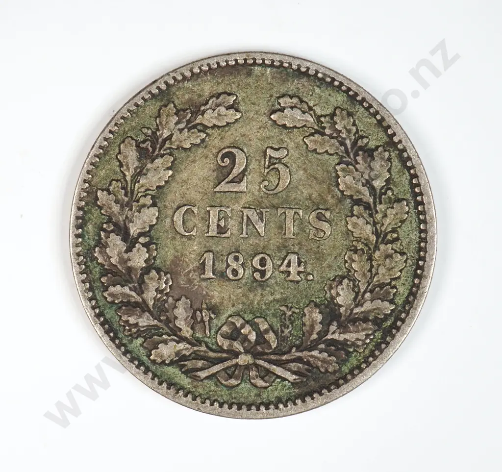 Netherlands 1894 Twenty Five Cents, Fine Image 1++