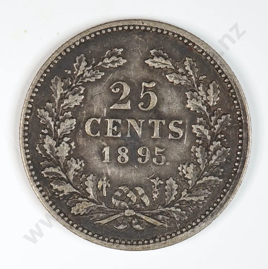 Netherlands 1895 Twenty Five Cents, Very Fine Image 1++