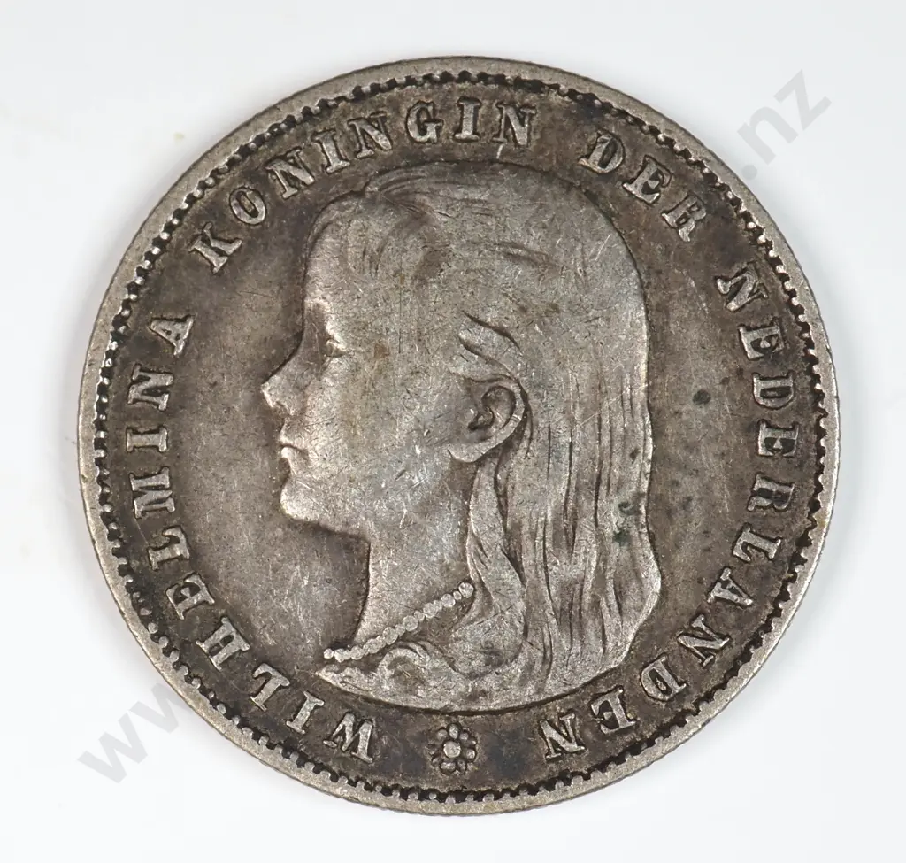 Netherlands 1895 Twenty Five Cents, Very Fine Image 1++