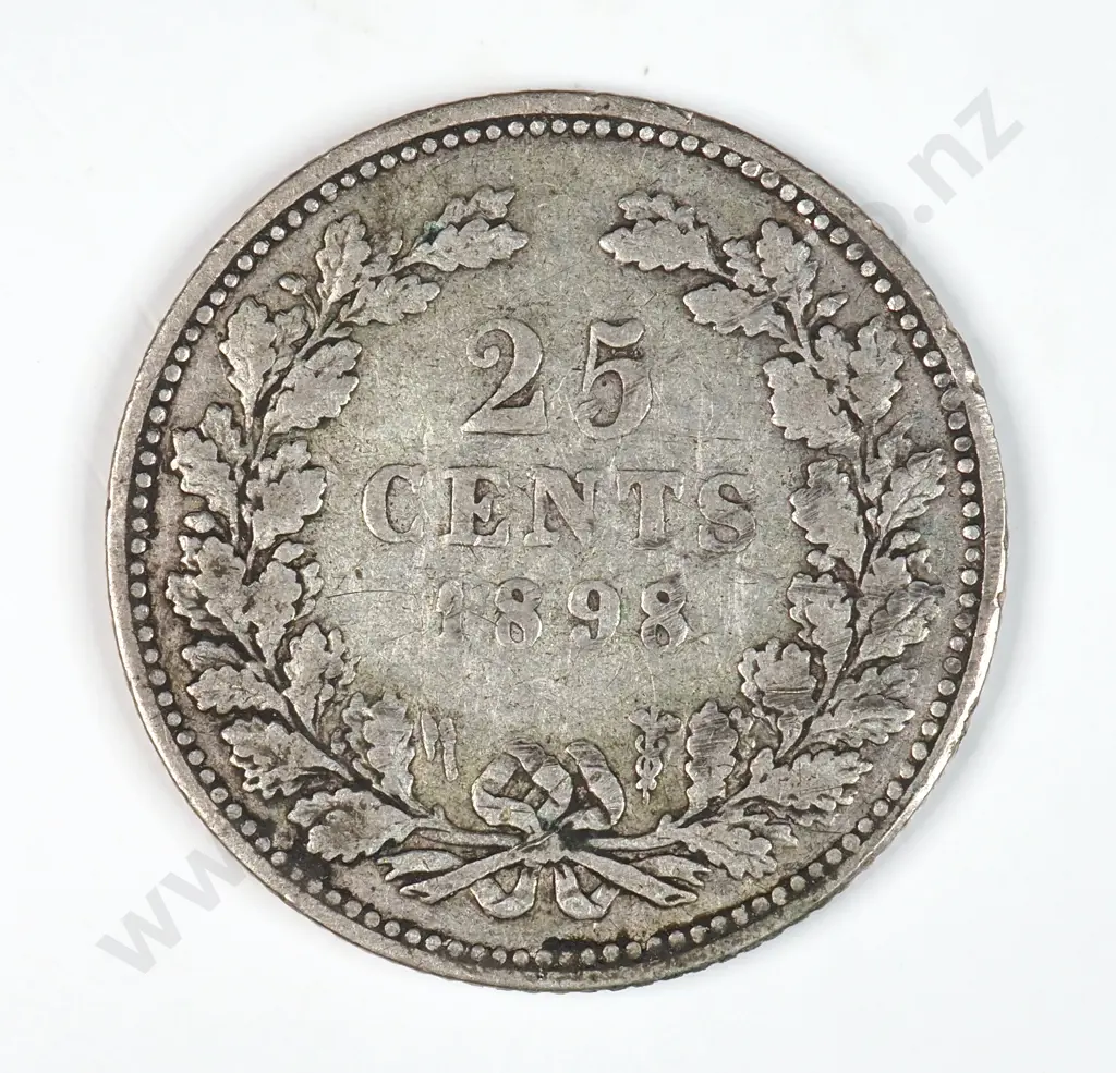 Netherlands 1898 Twenty Five Cents, Fine Image 1++
