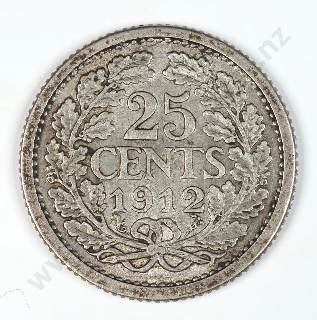 Netherlands 1912 Twenty Five Cents, Very Fine Image 1++