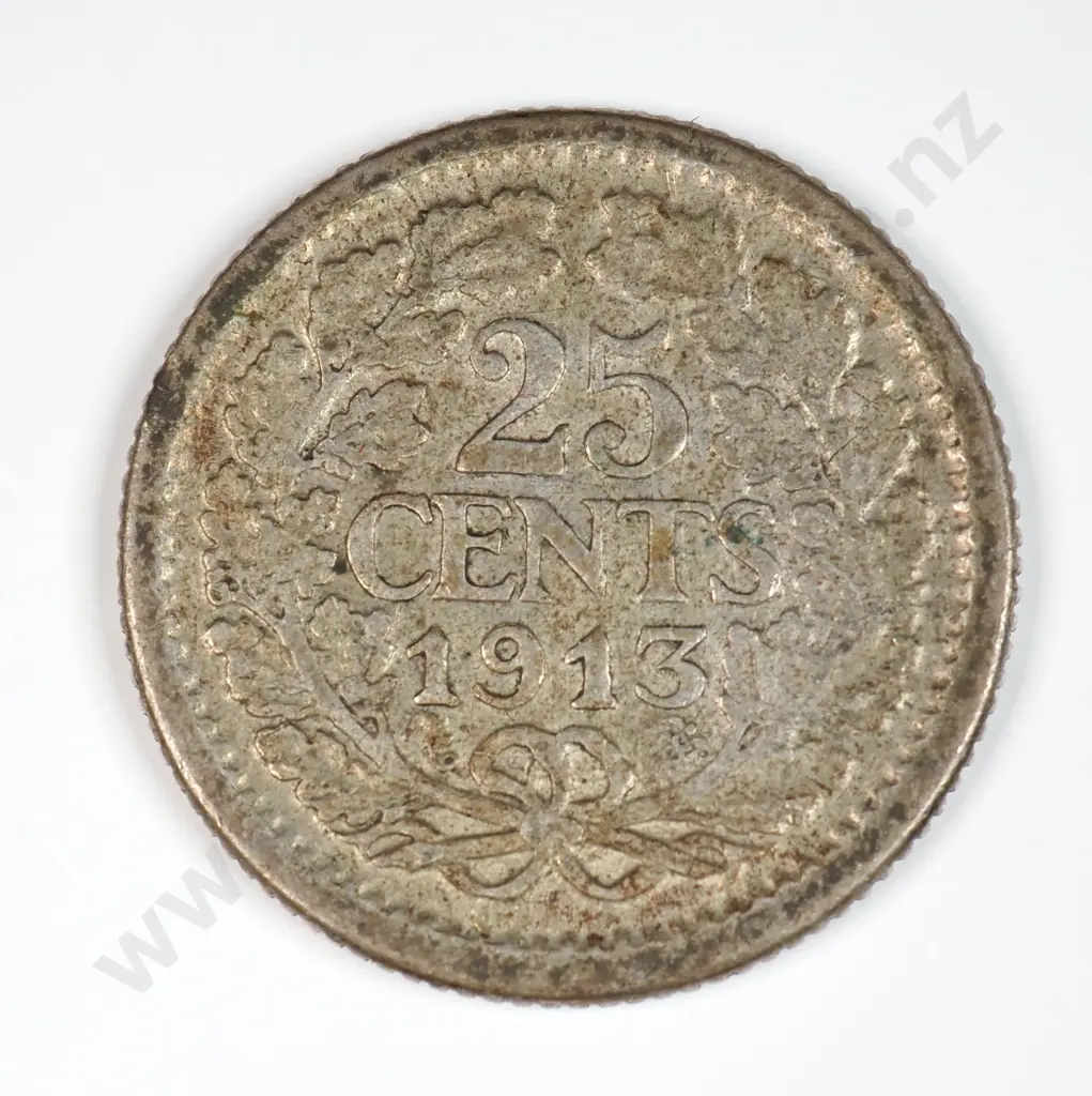 Netherlands 1913 Twenty Five Cents, Very Fine Image 1++