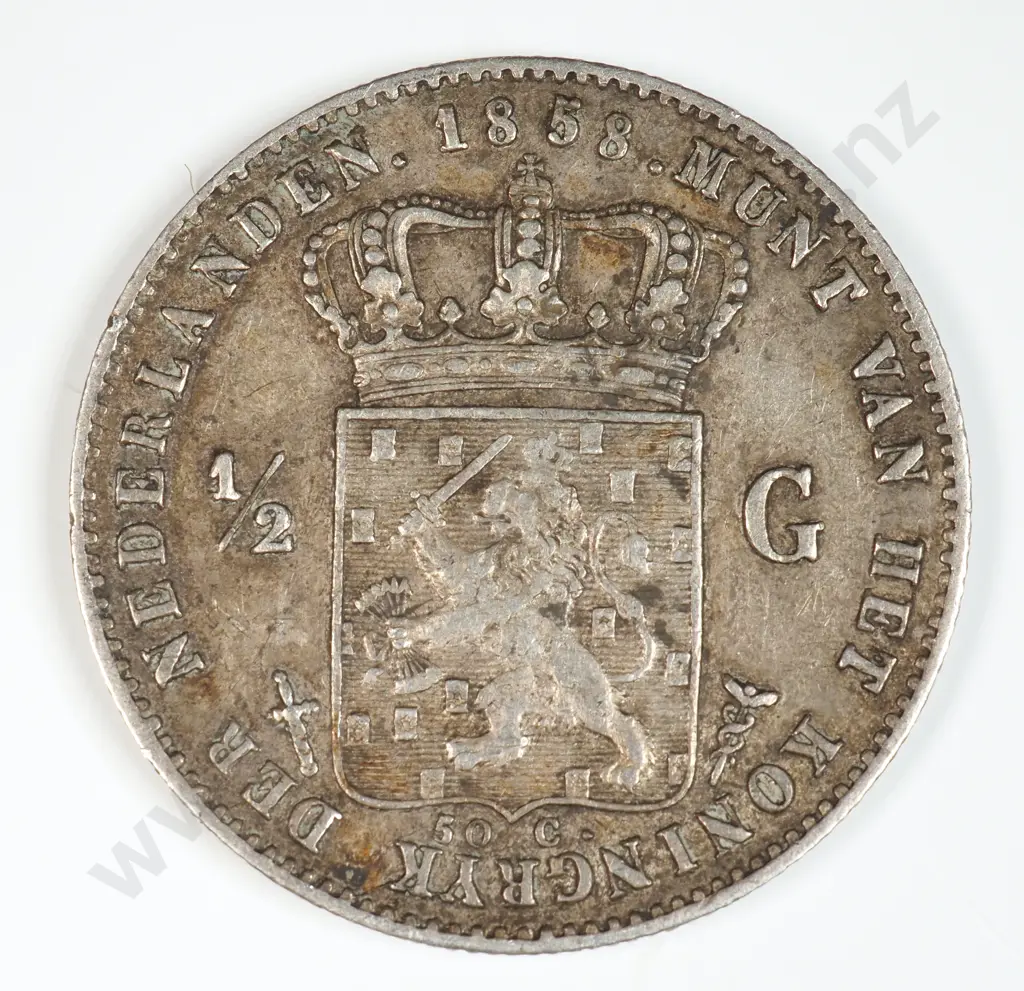 Netherlands 1858 Half Gulden, Very Fine Image 1++