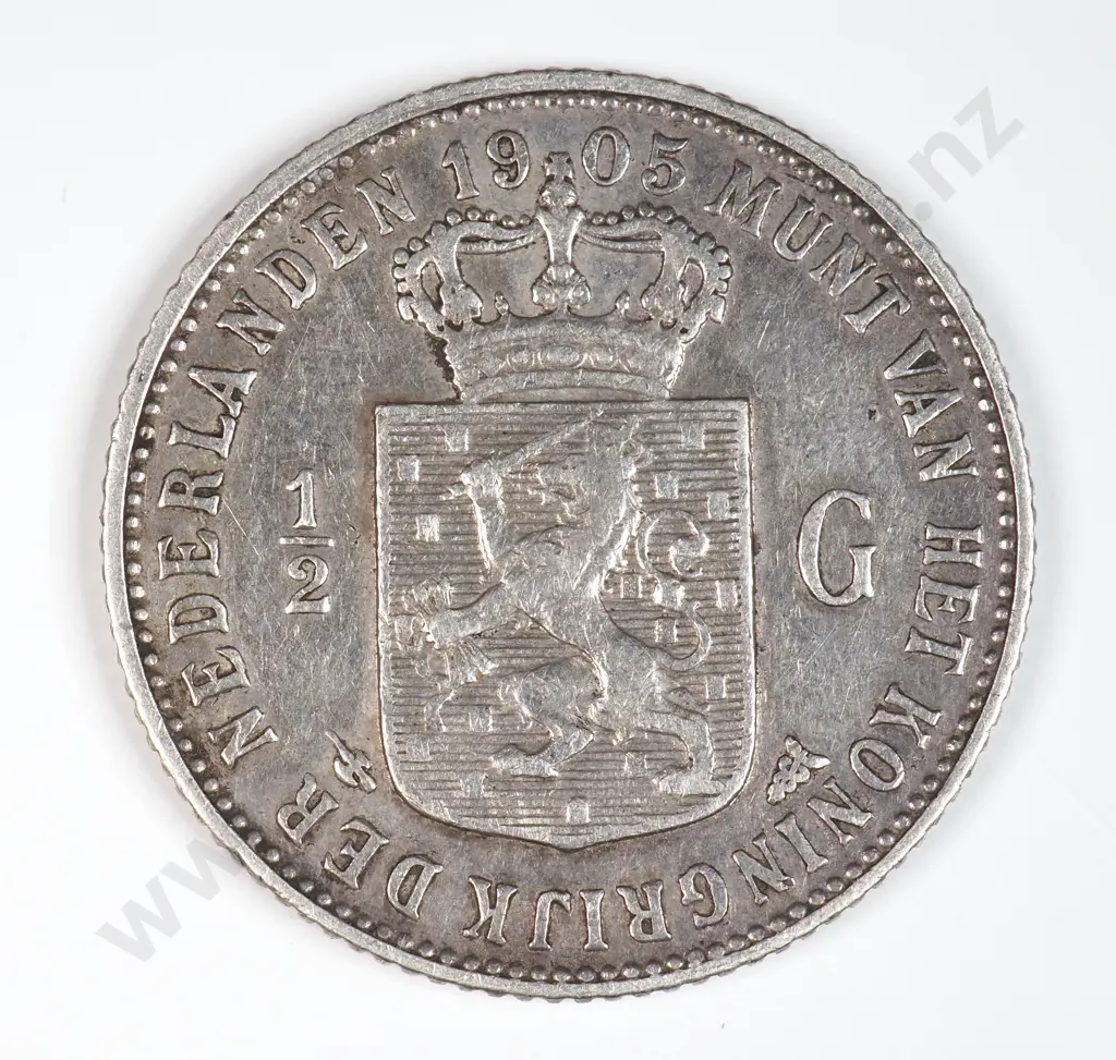 Netherlands 1905 Half Gulden, Very Fine Image 1++
