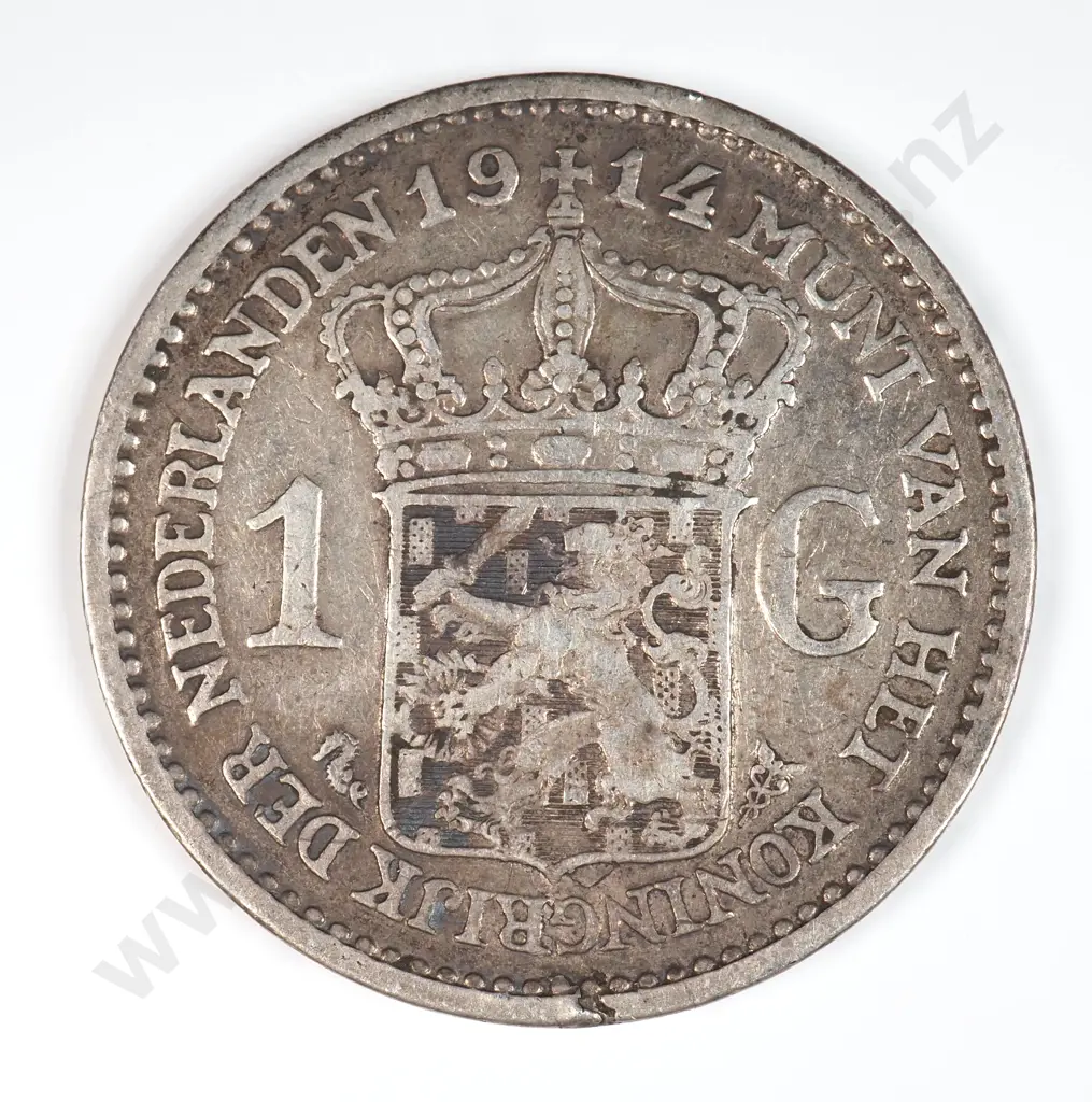 Netherlands 1914 One Gulden, Very Fine Image 1++