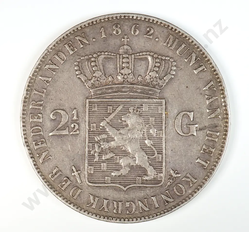 Netherlands 1862 Two And A Half Gulden, Very Fine Image 1++