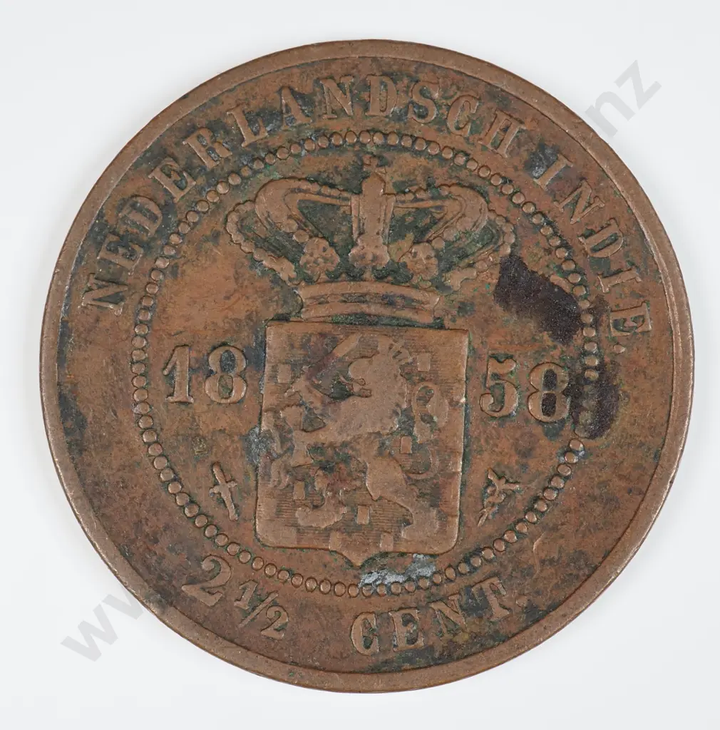 Netherlands East Indies 1858 Two And A Half Cents, Very Fine Image 1++