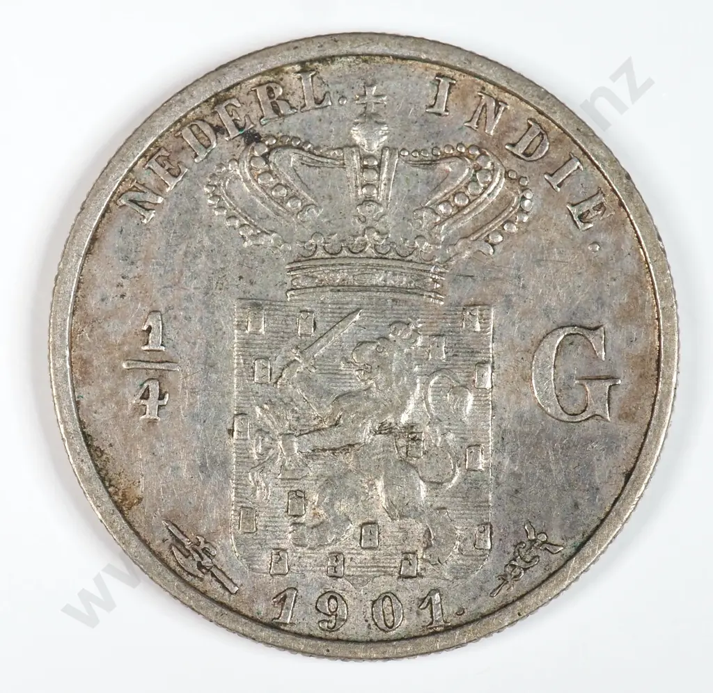 Netherlands East Indies 1901 Quarter Gulden, Very Fine Image 1++