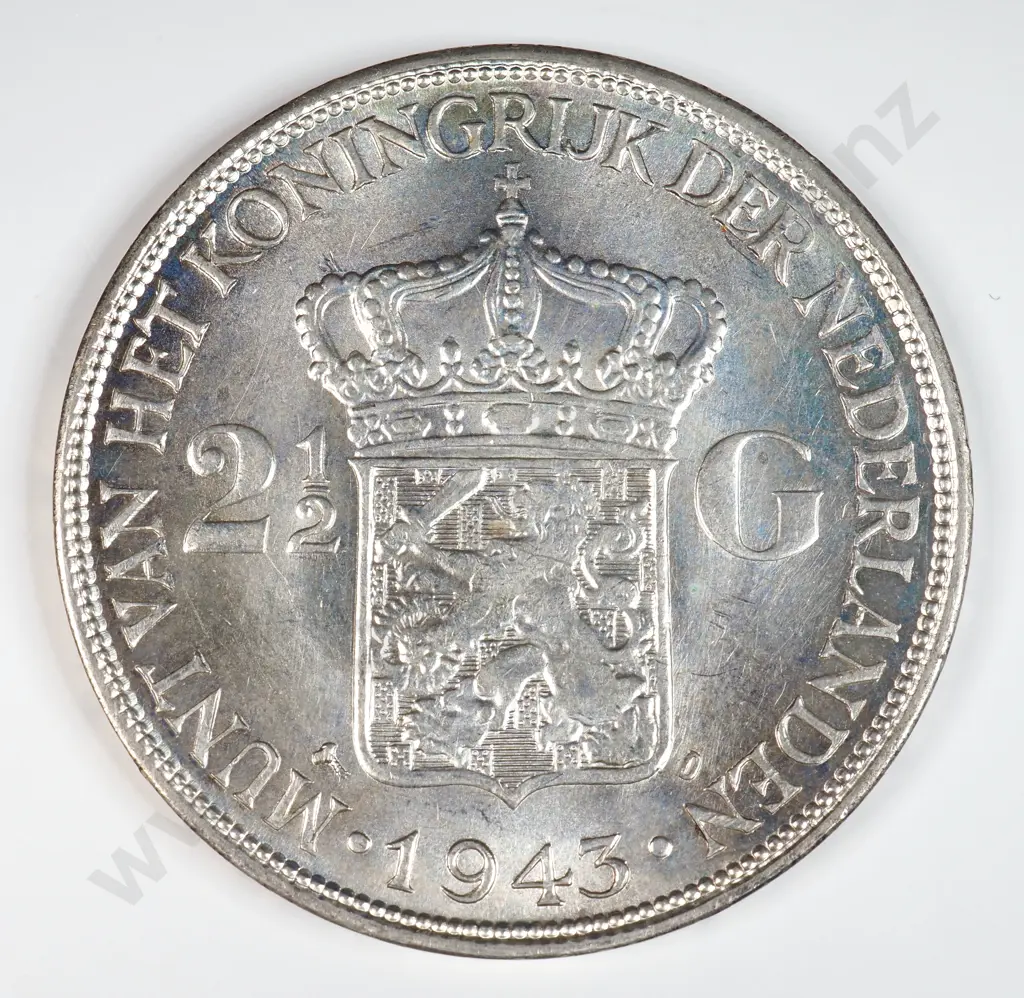 Netherlands East Indies 1943 'D' Two And A Half Gulden, Uncirculated Image 1++