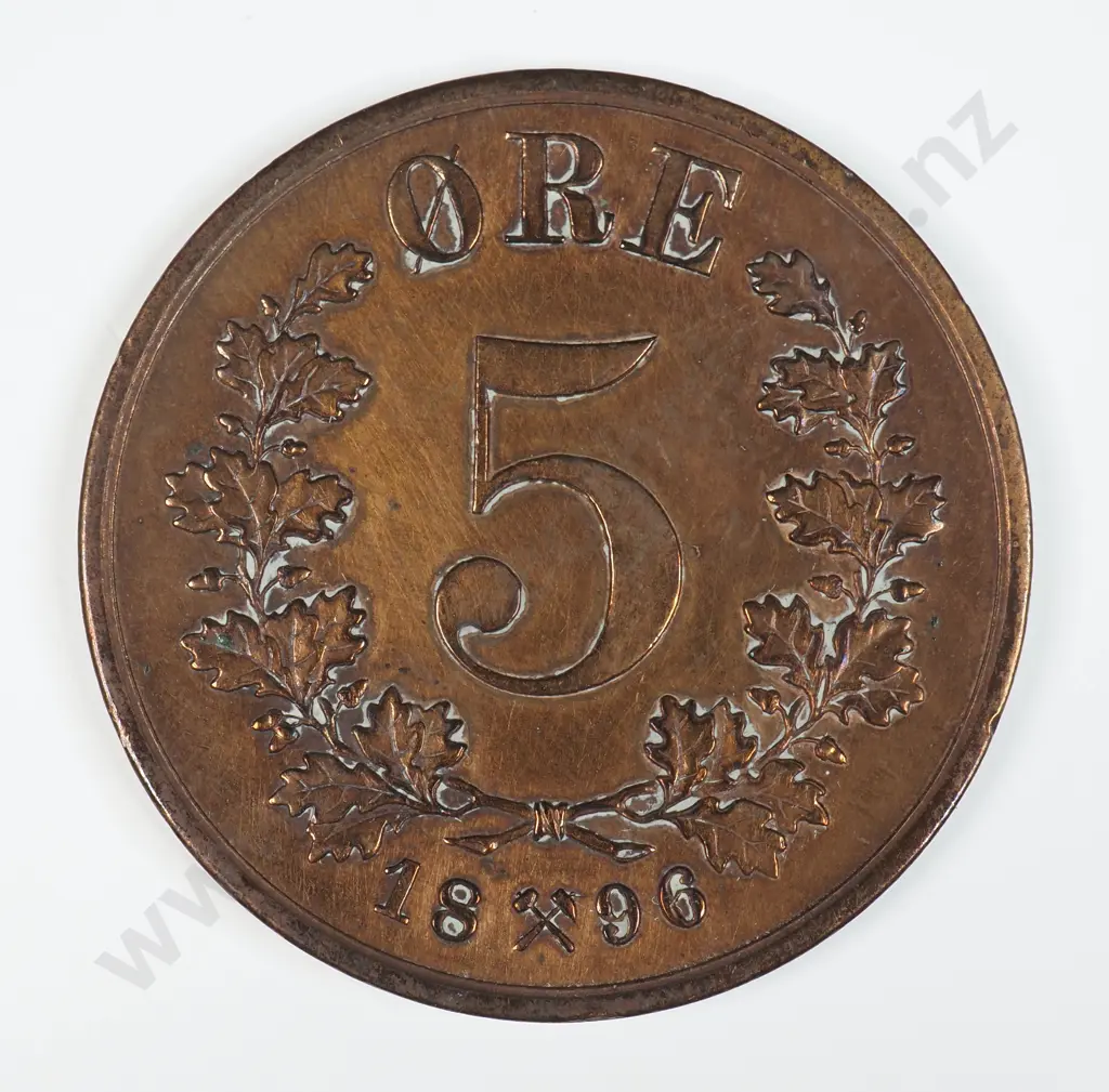 Norway 1896 Five Ore, Extremely Fine ( Cleaned ) Image 1++