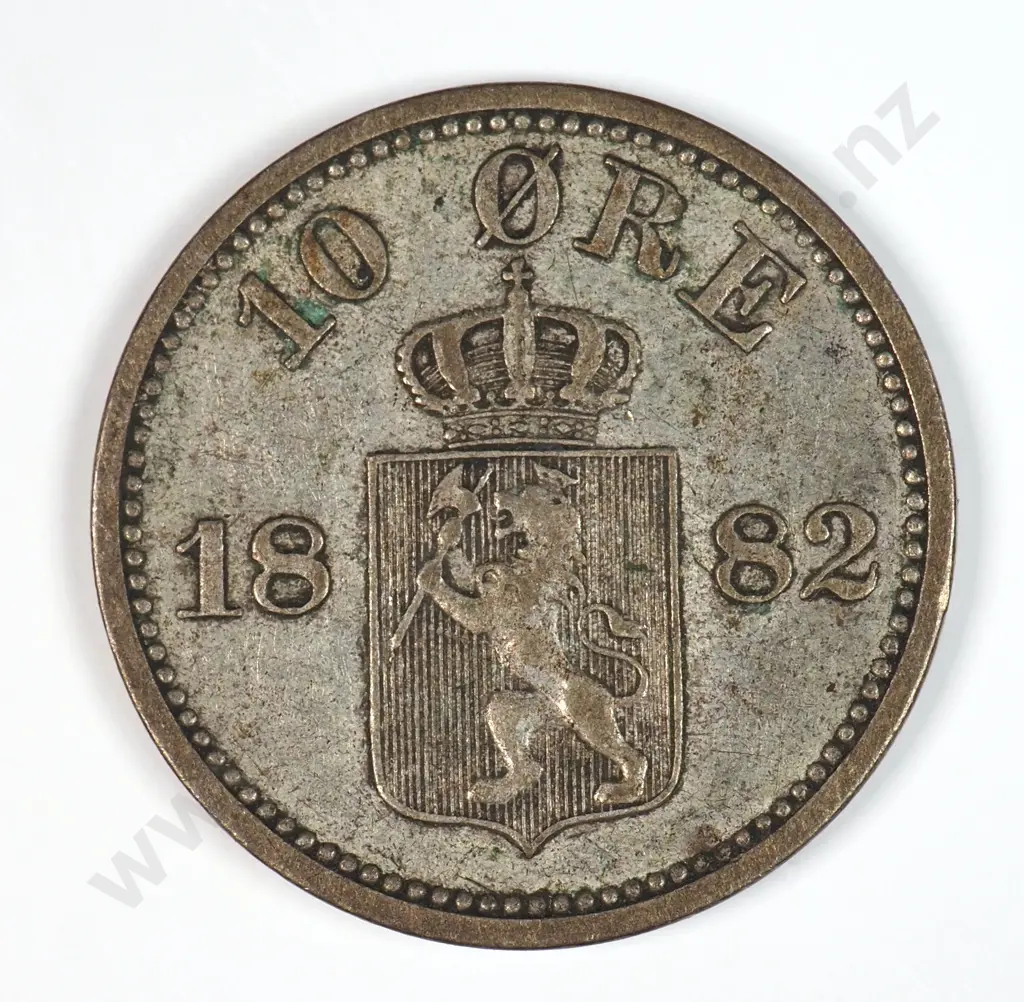 Norway 1882 Ten Ore, Very Fine Image 1++