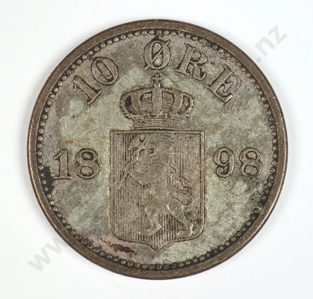 Norway 1898 Ten Ore, Very Fine Image 1++