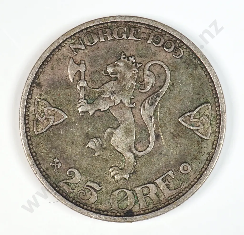 Norway 1909 Twenty Five Ore, Very Fine Image 1++