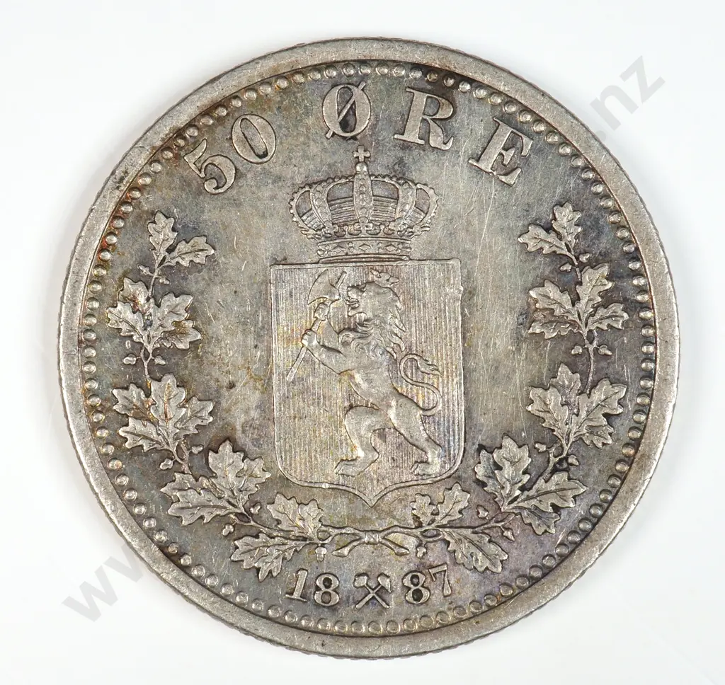 Norway 1887 Fifty Ore, Extremely Fine Image 1++