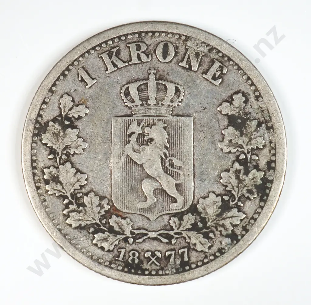 Norway 1877 One Krona, Fine Image 1++