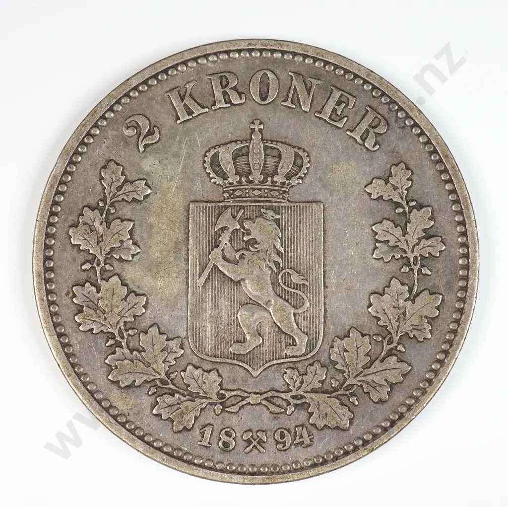 Norway 1894 Two Kroner, Very Fine Image 1++