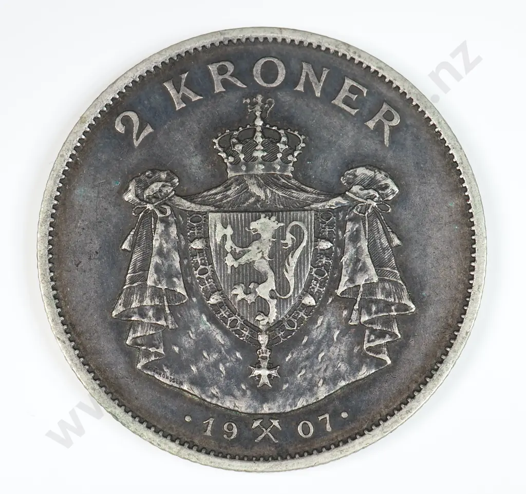 Norway 1907 Two Kroner, Very Fine Image 1++