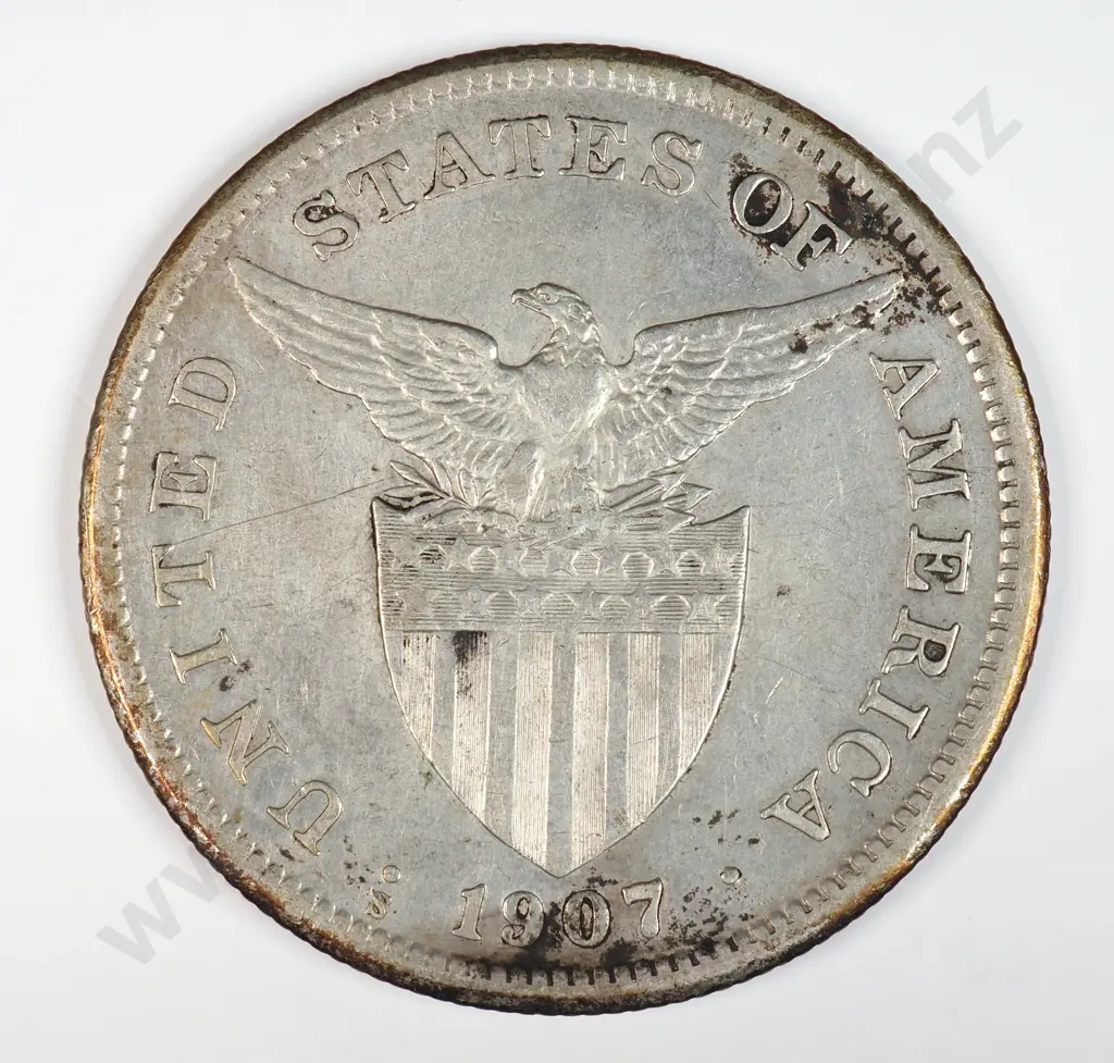 Philippines 1907 'S' One Peso, Very Fine Image 1++