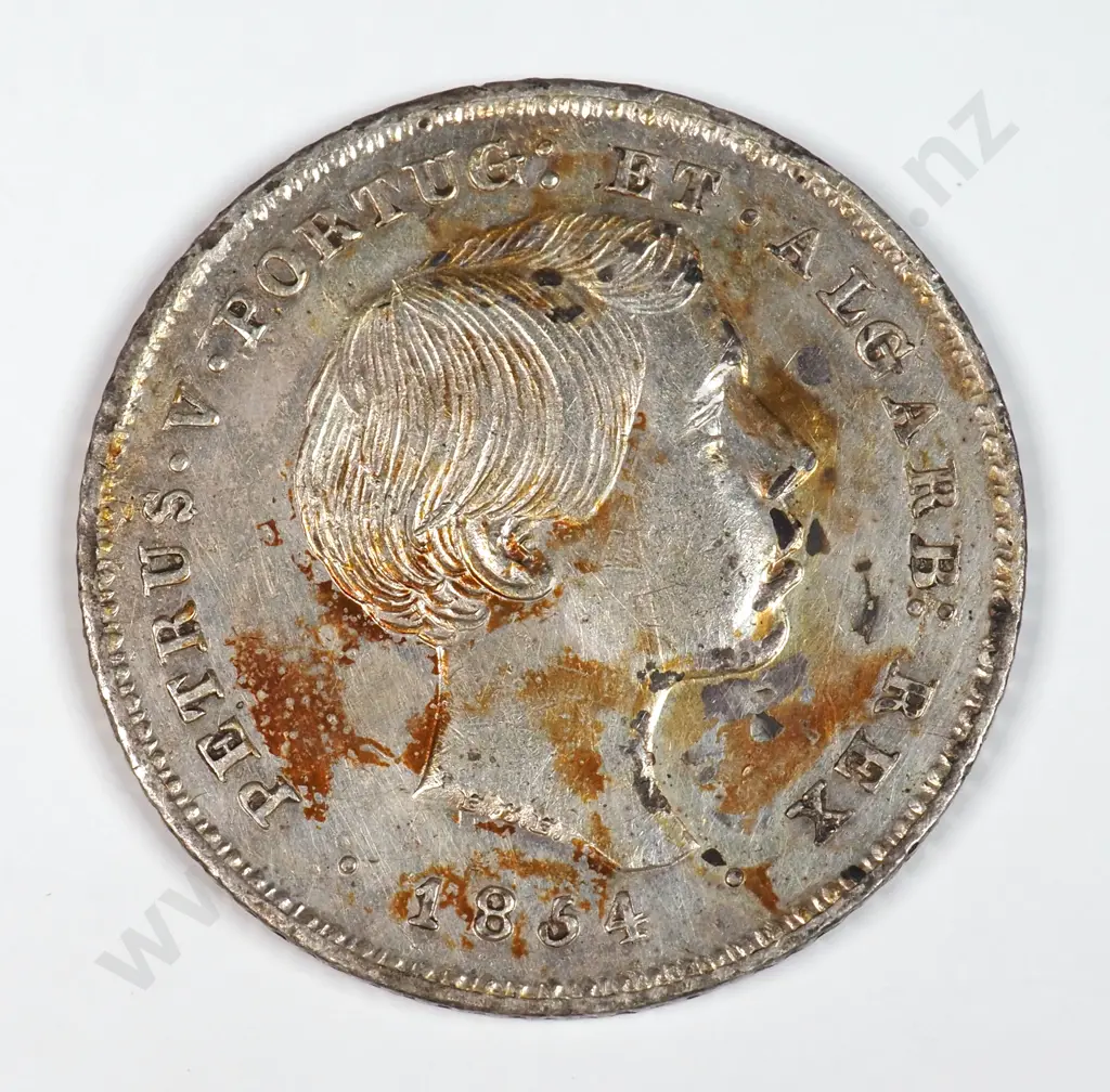 Portugal 1854 One Hundred Reis, Extremely Fine ( Stains ) Image 1++