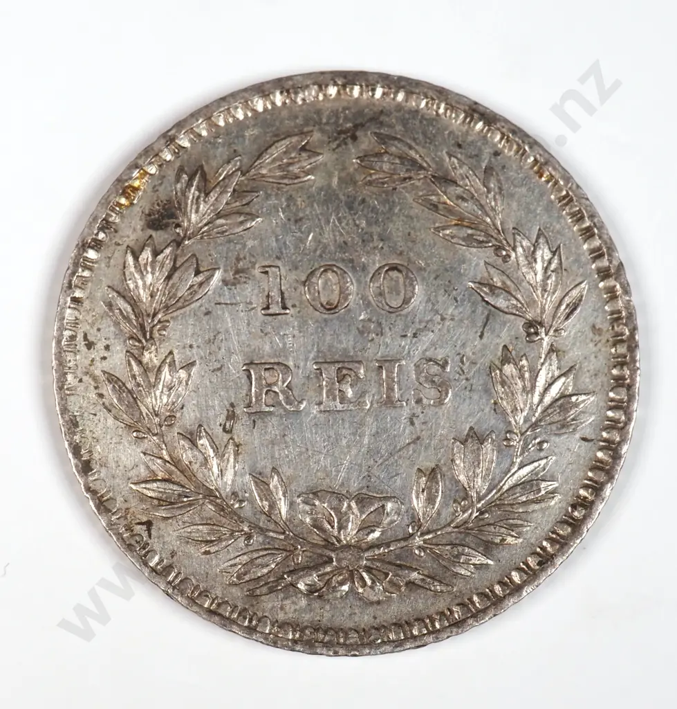 Portugal 1854 One Hundred Reis, Extremely Fine ( Stains ) Image 1++