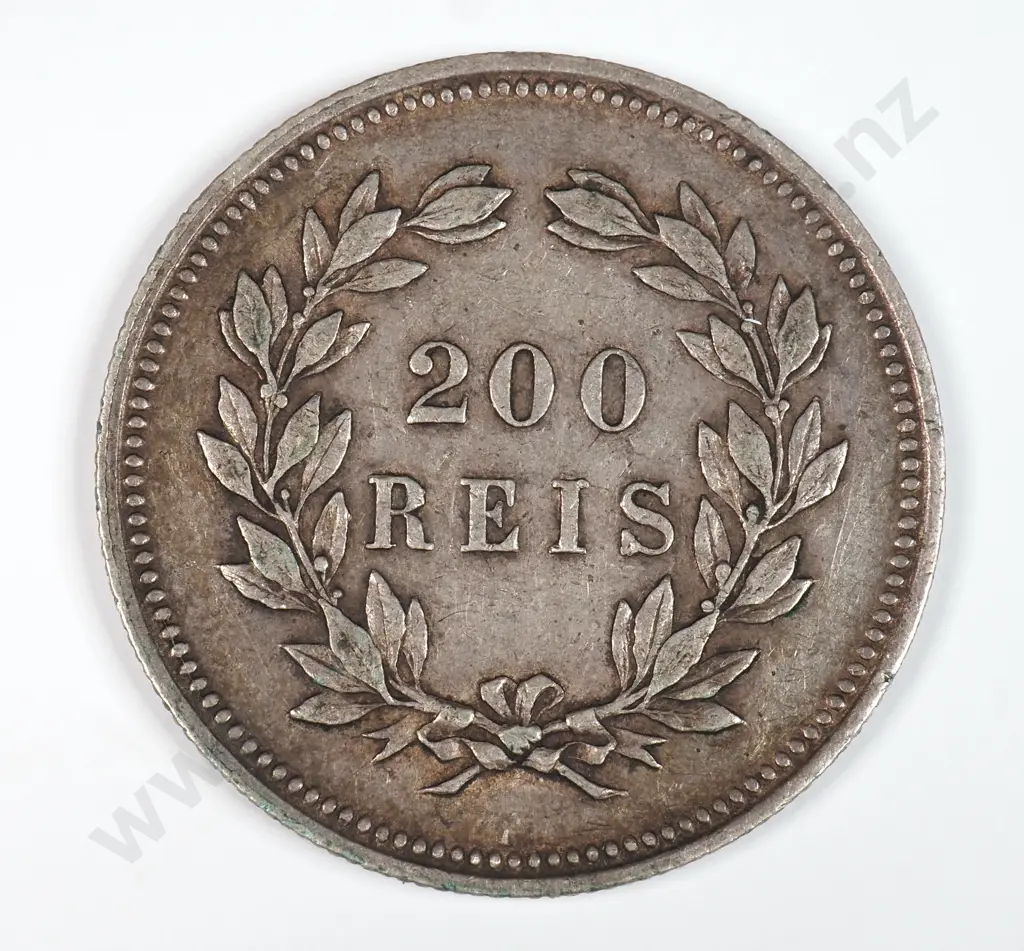 Portugal 1892 Two Hundred Reis, Very Fine Image 1++