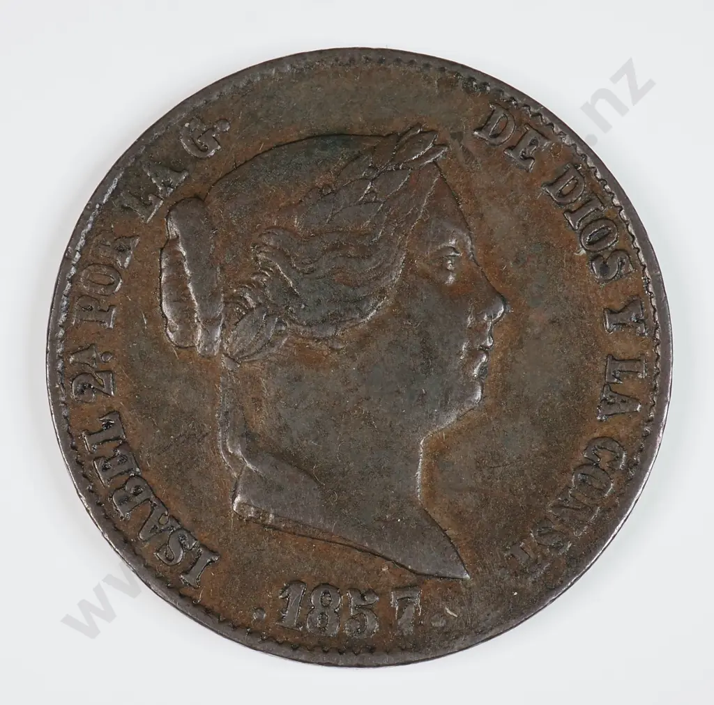 Spain 1857 Twenty Five Centimos, Very Fine Image 1++