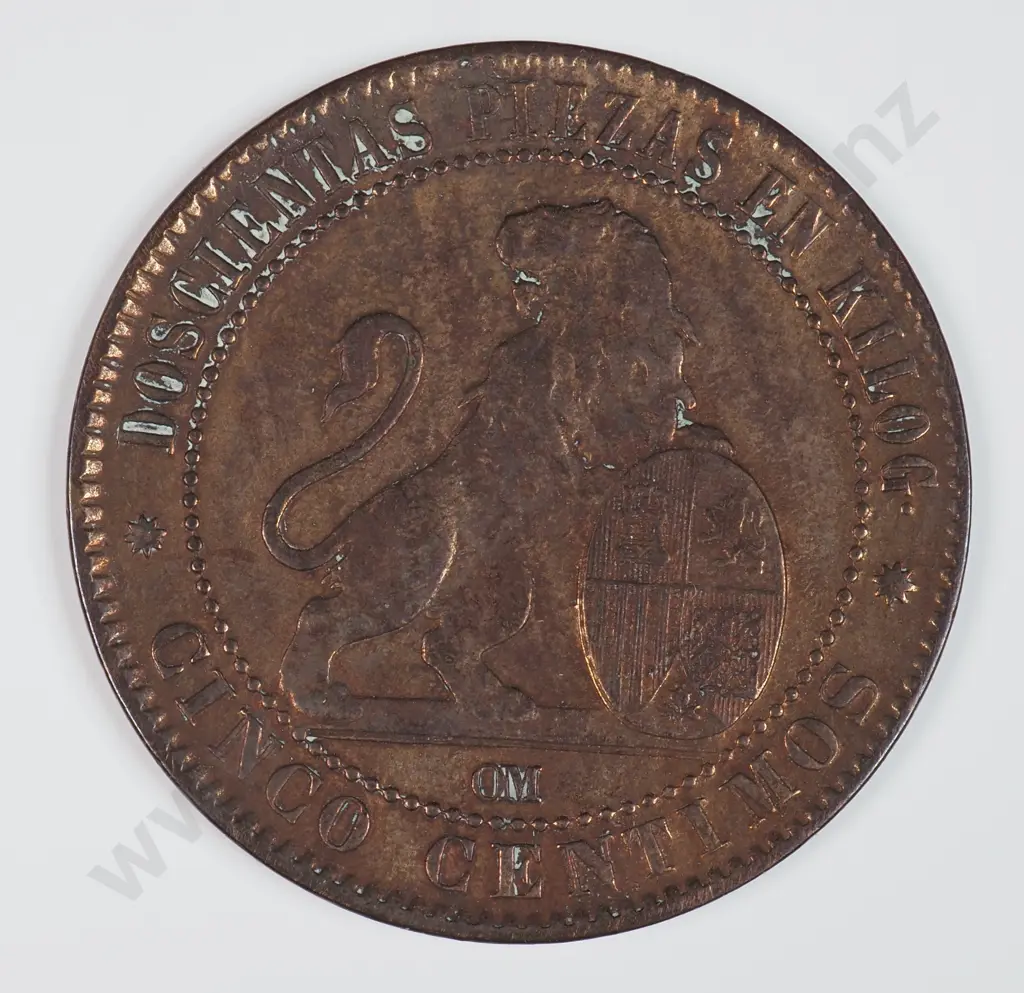 Spain 1870 Five Centimos, Extremely Fine Image 1++