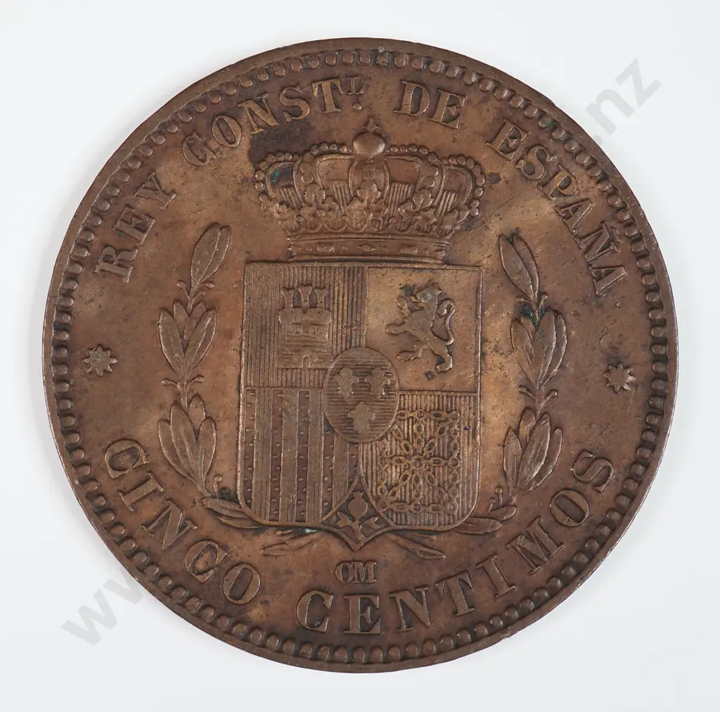 Spain 1877 Five Centimos, Extremely Fine Image 1++