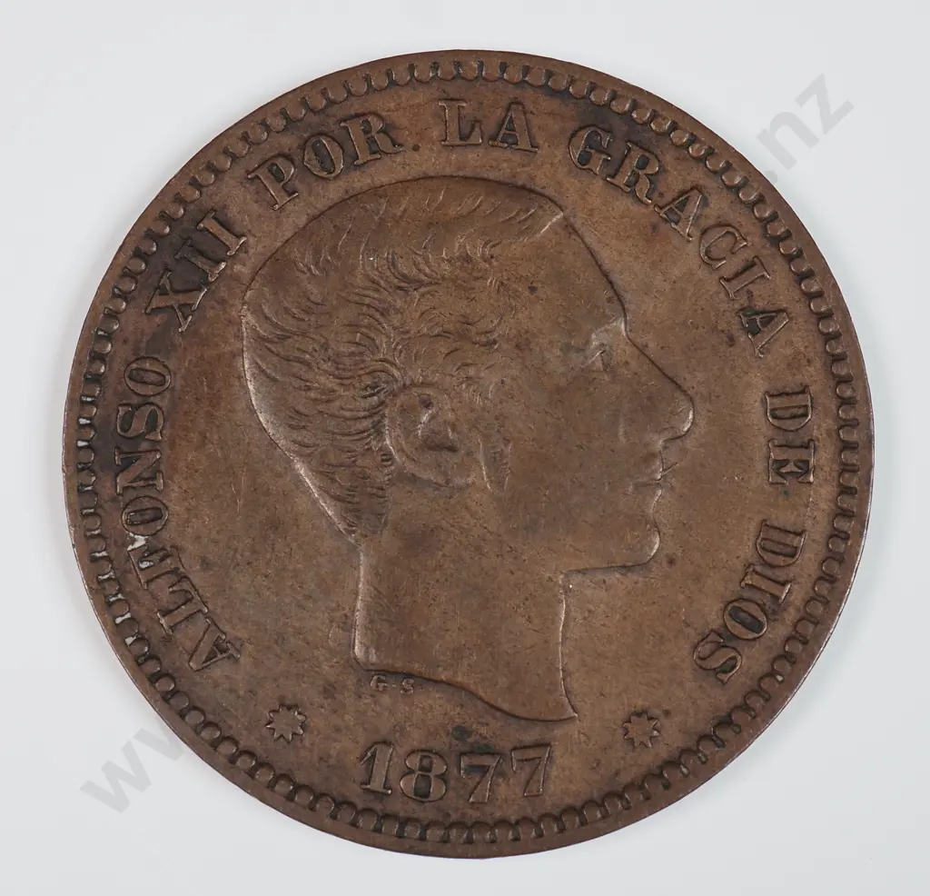 Spain 1877 Five Centimos, Extremely Fine Image 1++