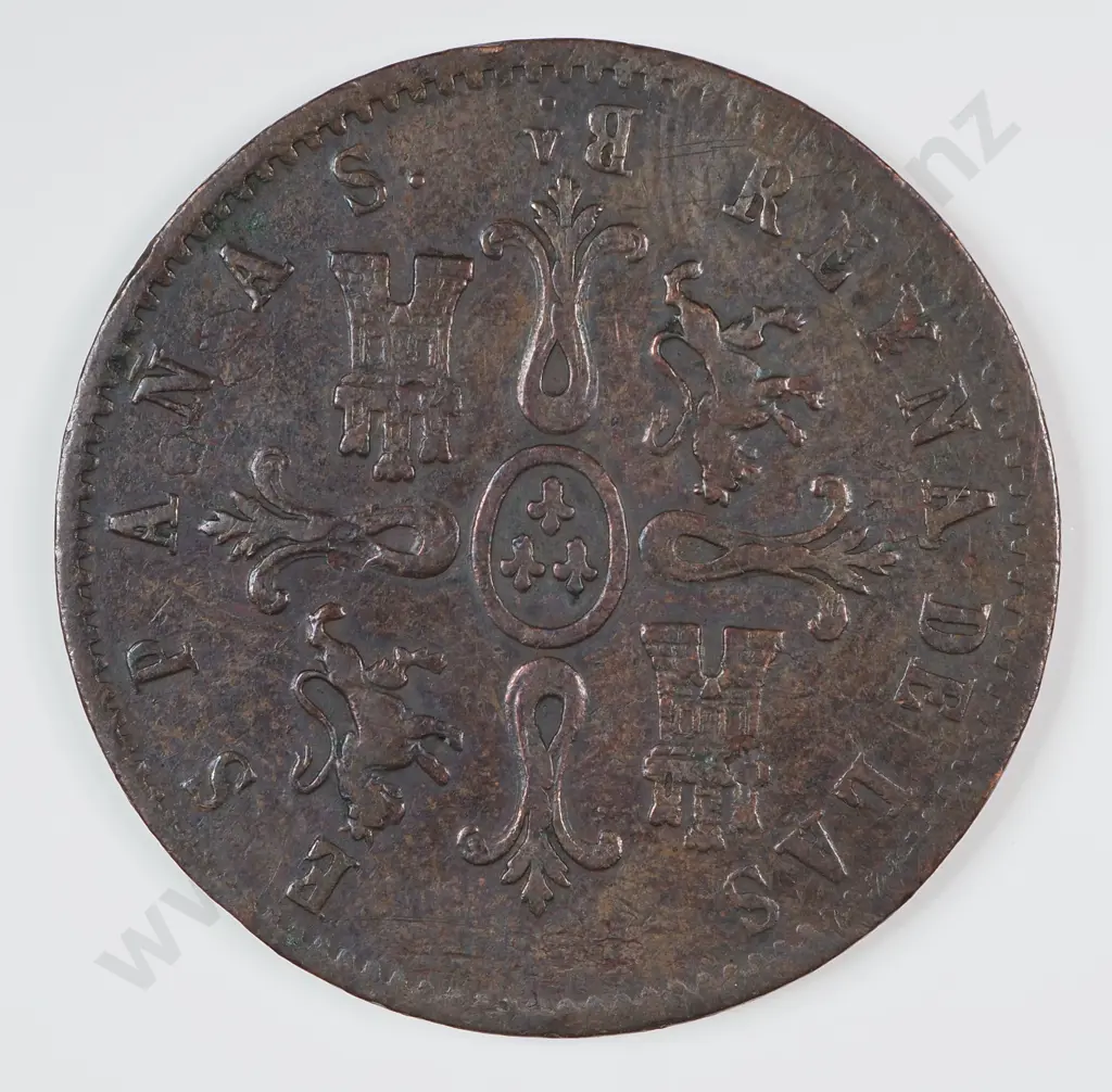 Spain 1855 Eight Maravedis, Very Fine Image 1++