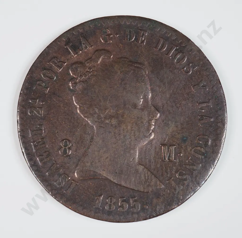 Spain 1855 Eight Maravedis, Very Fine Image 1++