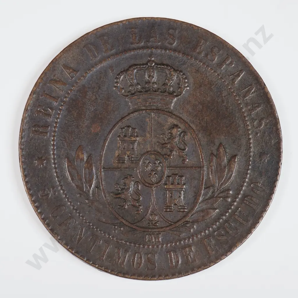 Spain 1867 Five Centimos, Very Fine Image 1++