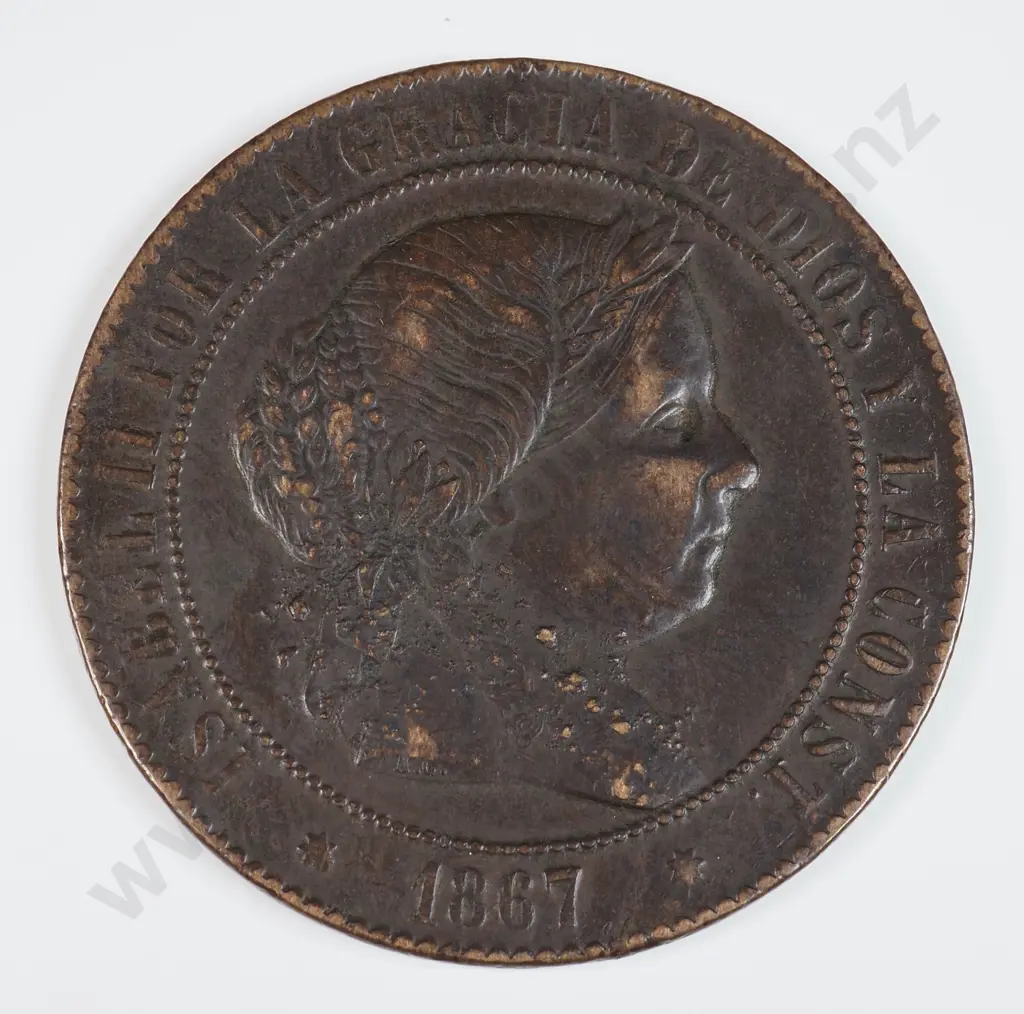 Spain 1867 Five Centimos, Very Fine Image 1++