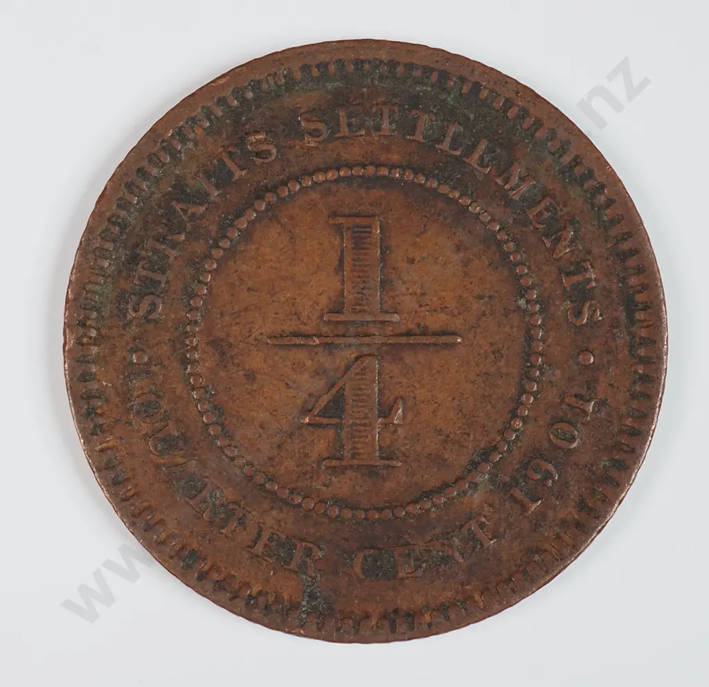 Straits Settlements 1901 Quarter Cent, Fine Image 1++