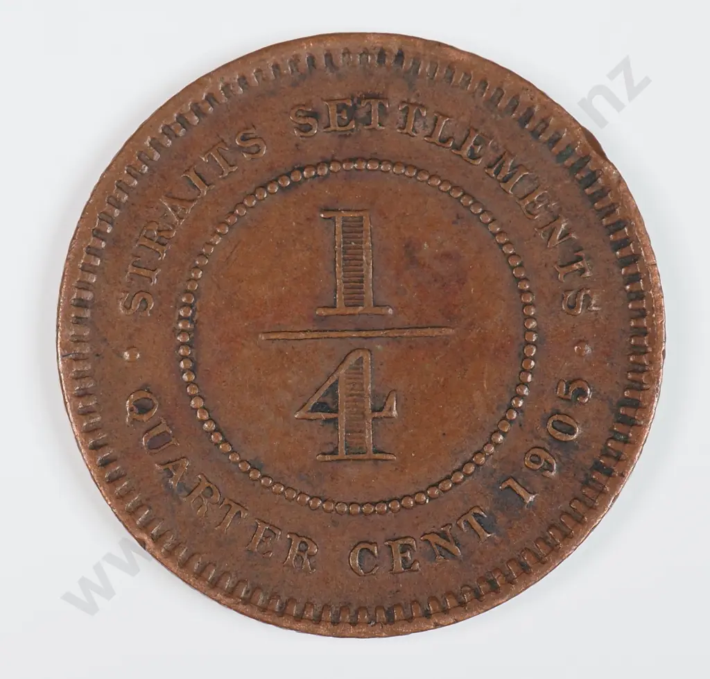 Straits Settlements 1905 Quarter Cent, Very Fine Image 1++