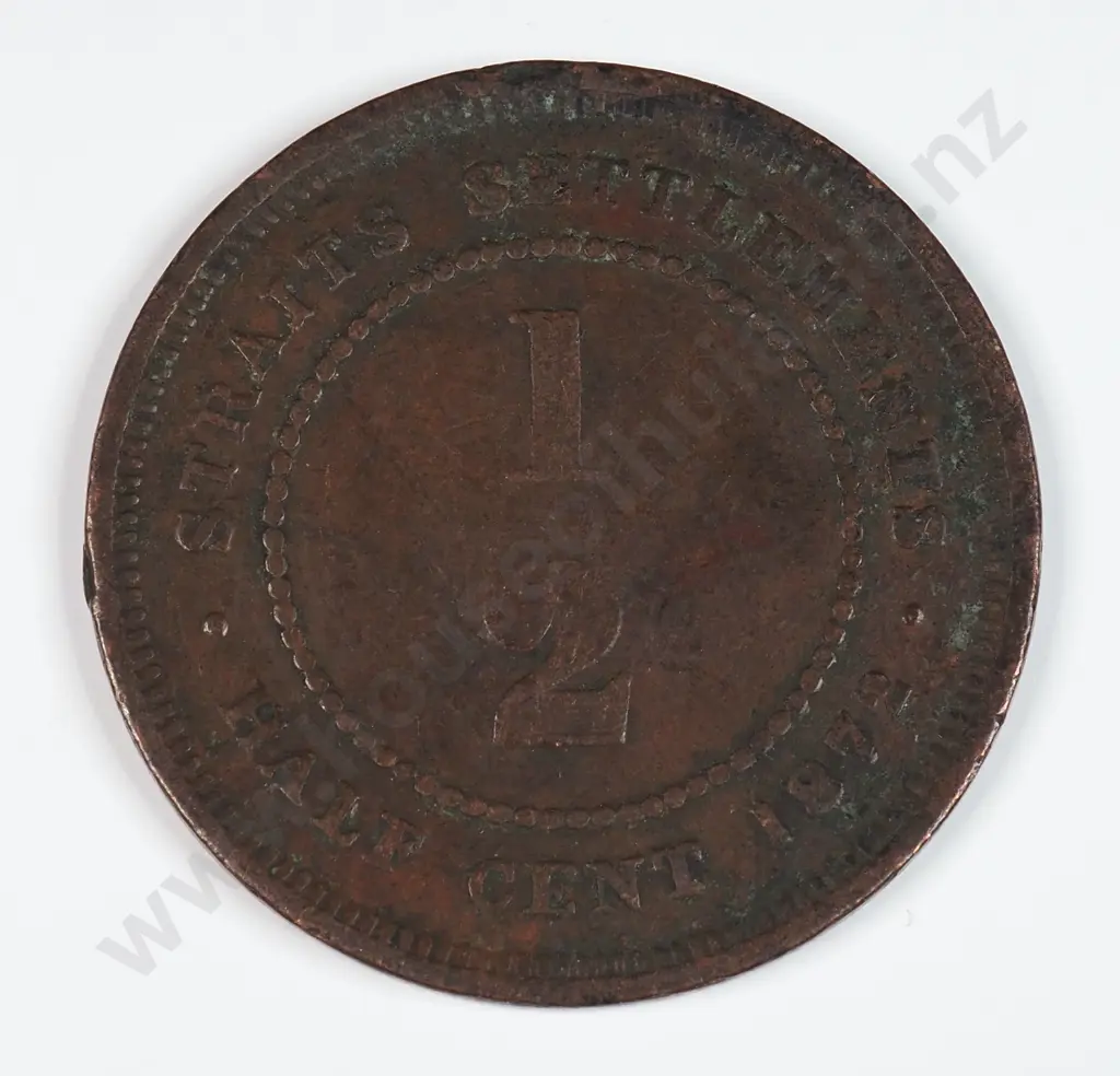Straits Settlements 1872 Half Cent, Fine Image 1++