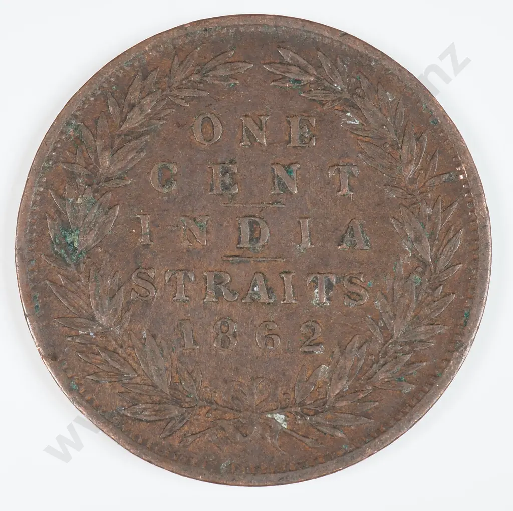 Straits Settlements 1862 One Cent, Very Fine Image 1++