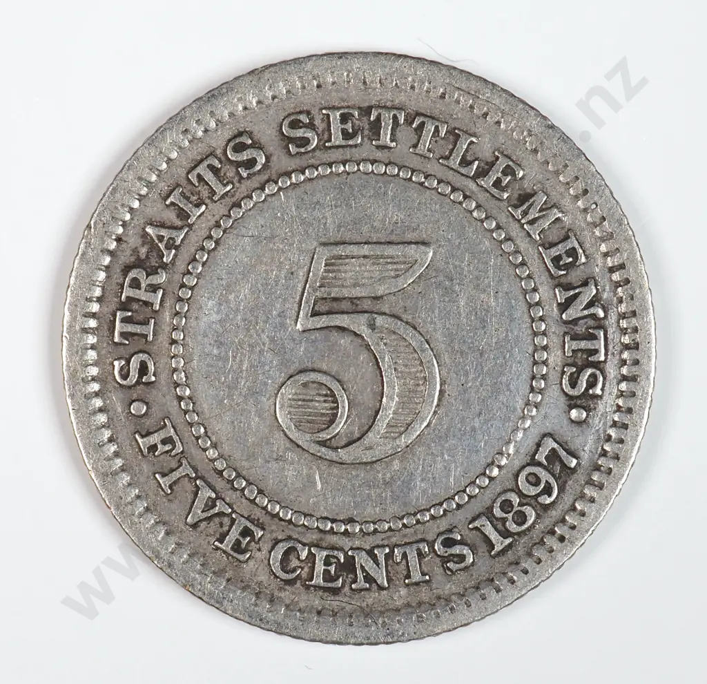 Straits Settlements 1897 Five Cents, Very Fine Image 1++
