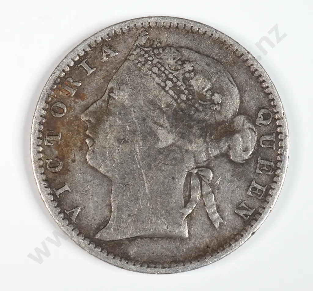 Straits Settlements 1885 Ten Cents, Fine Image 1++