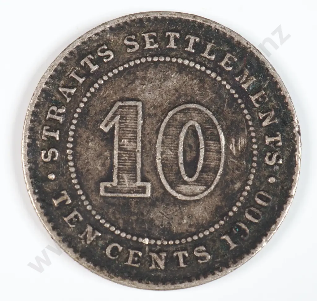 Straits Settlements 1900 Ten Cents, Very Fine Image 1++