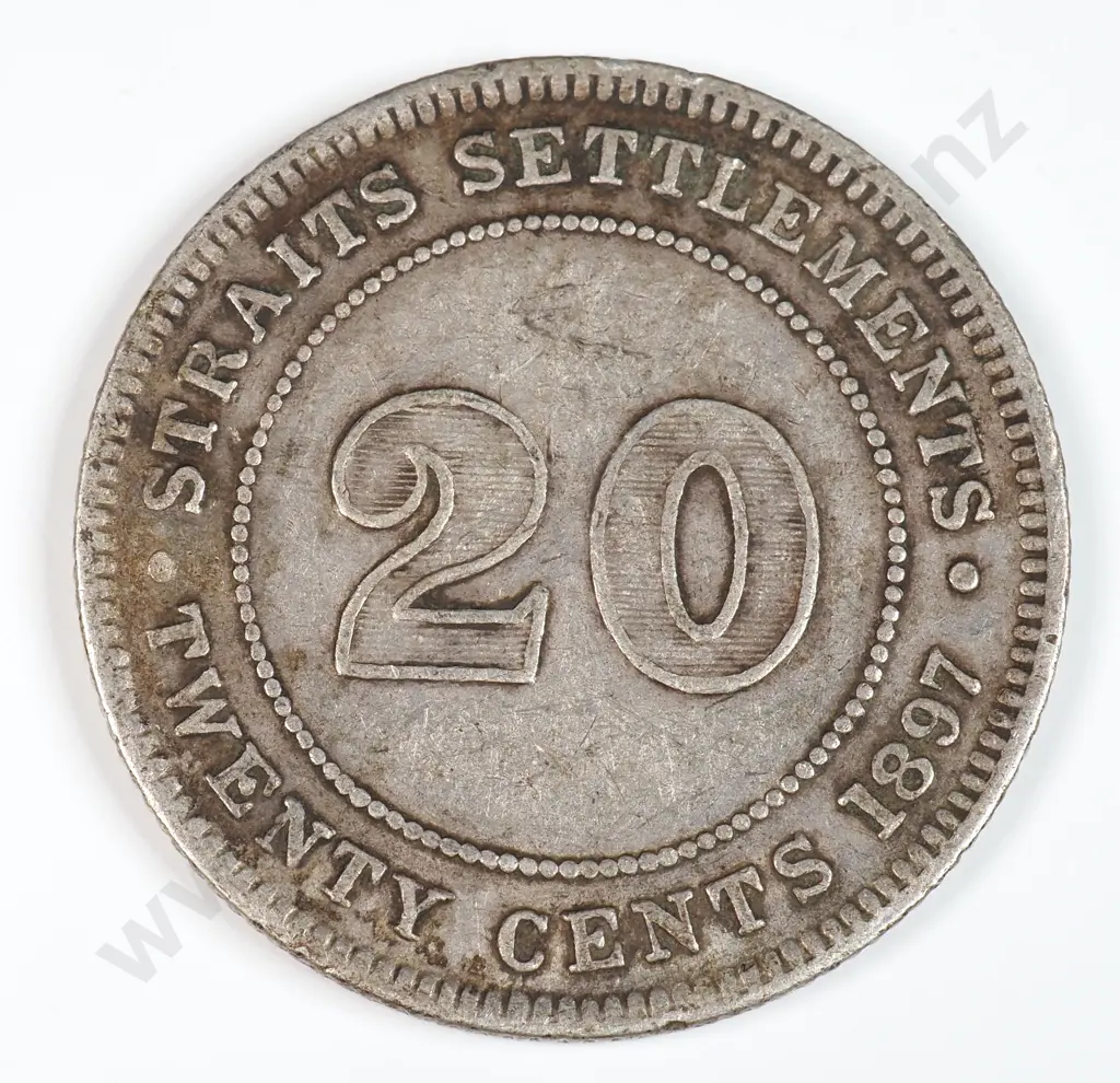 Straits Settlements 1897 Twenty Cents, Very Fine Image 1++