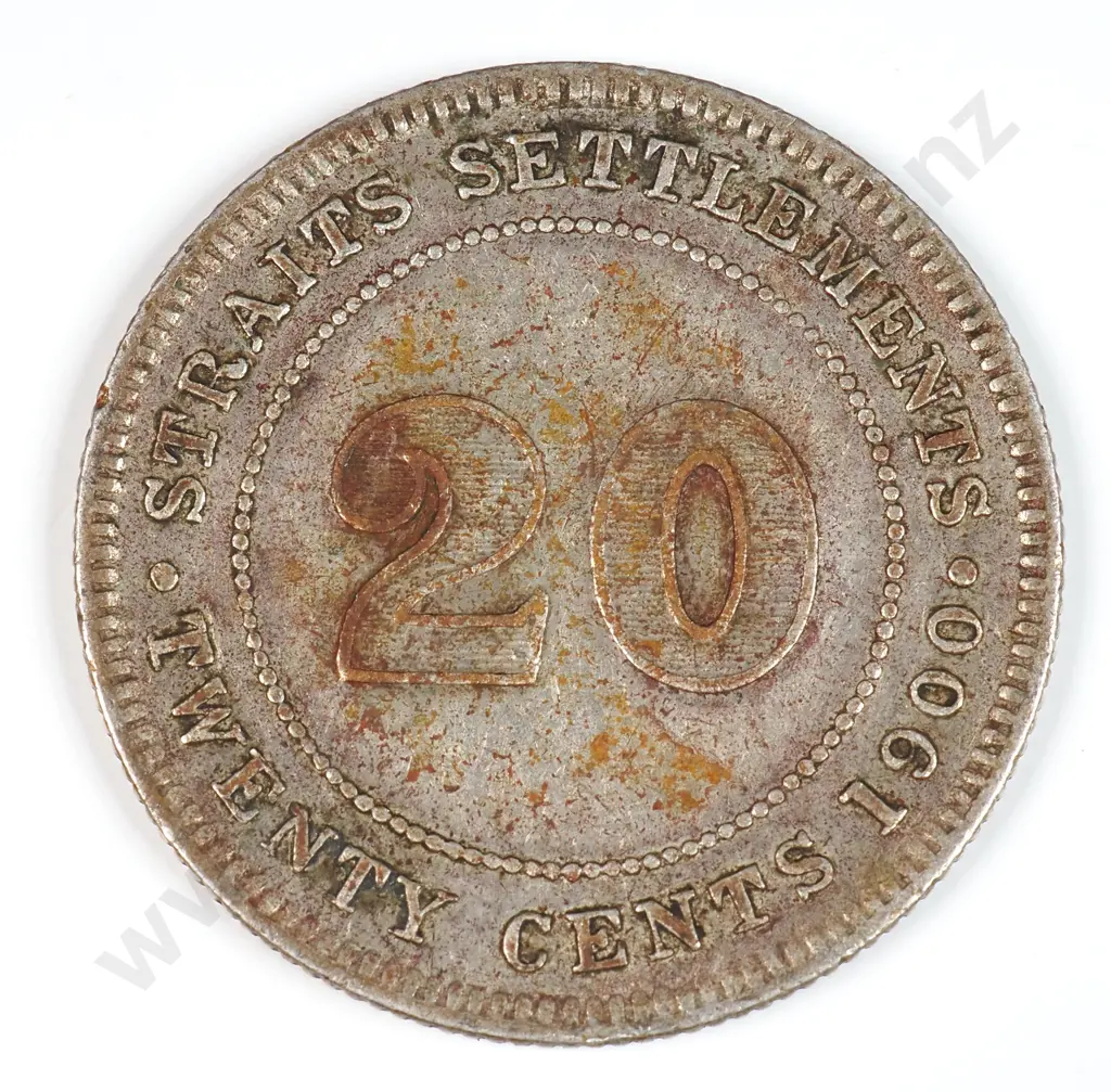 Straits Settlements 1900 'H' Twenty Cents, Fine Image 1++
