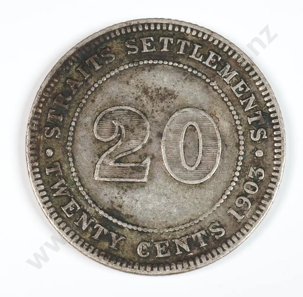 Straits Settlements 1903 Twenty Cents, Fine Image 1++